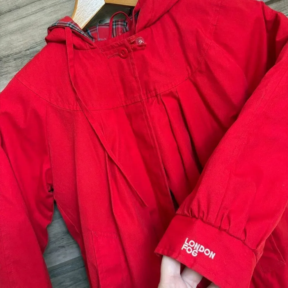 London Fog 7 Red Hooded Jacket Fleece Lined Classic Preppy Luxury Vintage Style